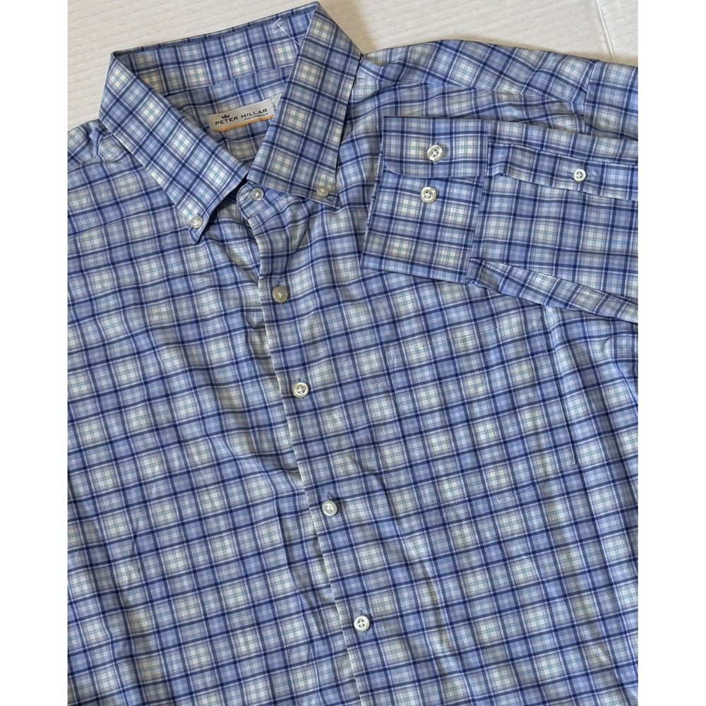 PETER MILLAR Featherweight - Men's Shirt - Long Sleeve Plaid Button - X-Large XL
